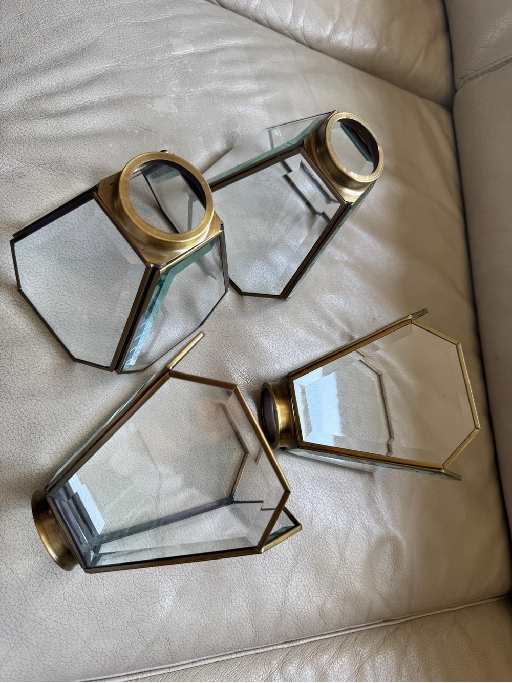 Beveled Four Panel Clear Glass Light Shades Set of 4